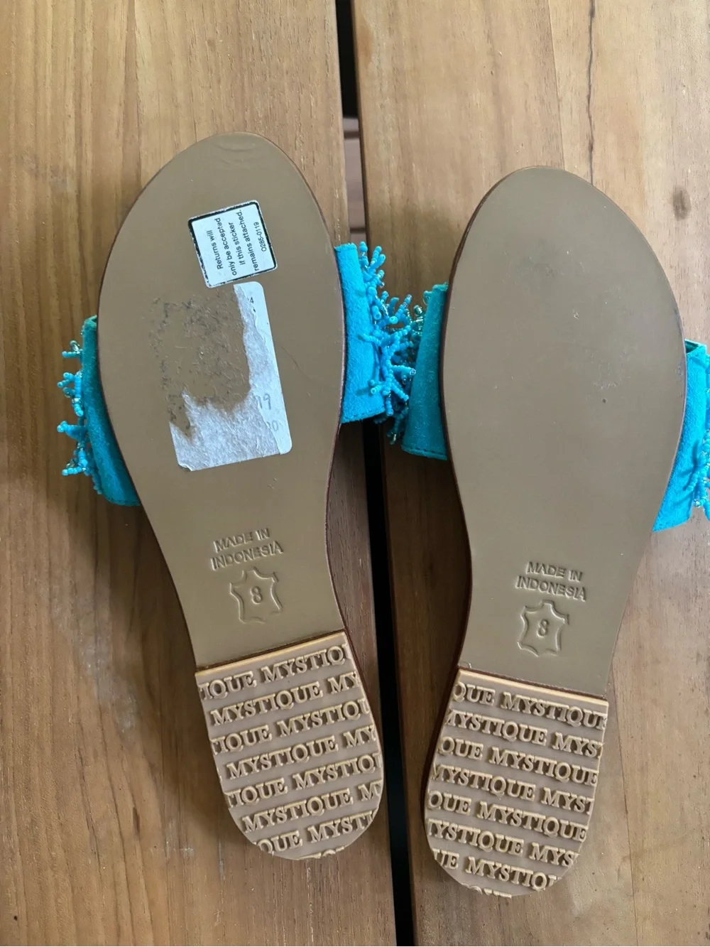 NEW MYSTIQUE Blue Beaded Leather Sandals Flip Flops Size 8